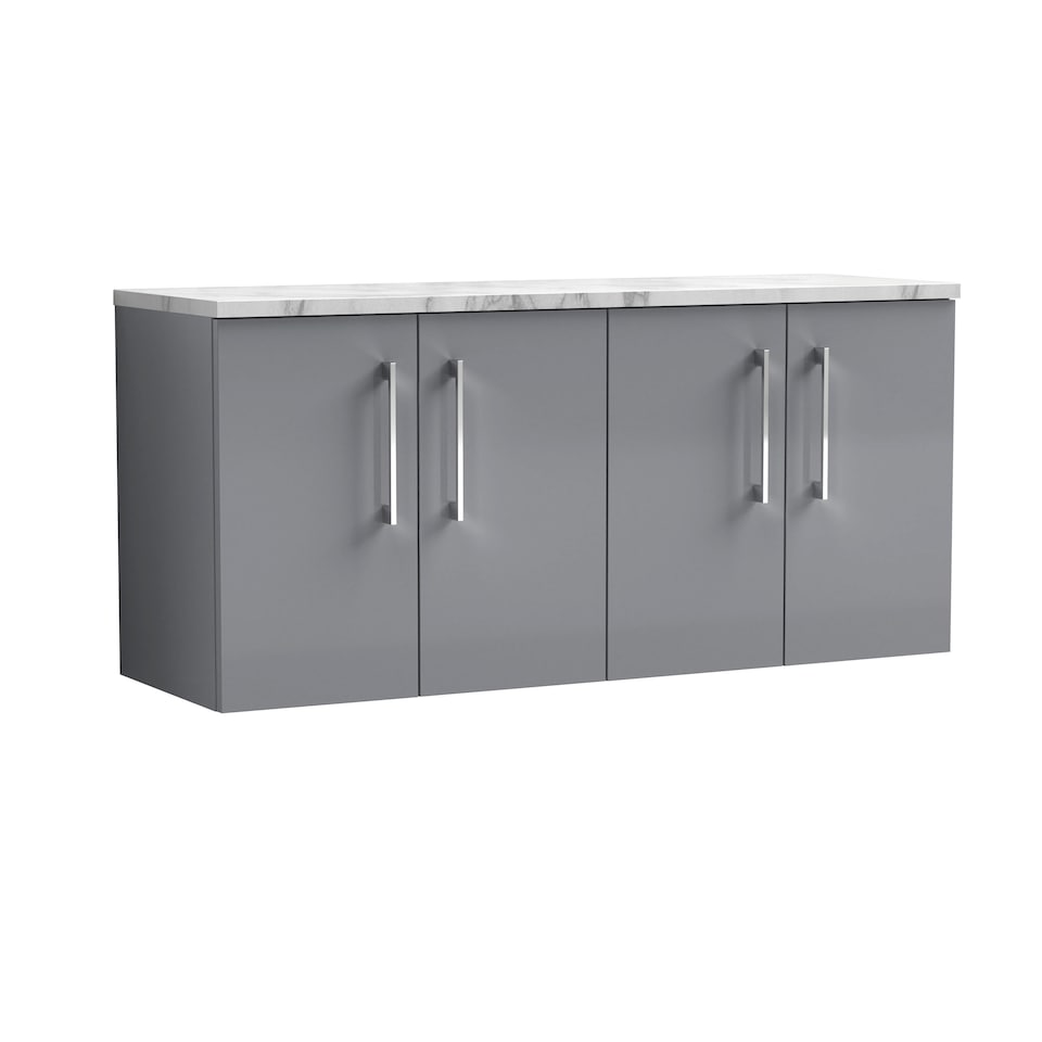 image 1 of Level 1200mm Wall Hung 4 Drawer Unit, Laminate Worktop - Satin Grey