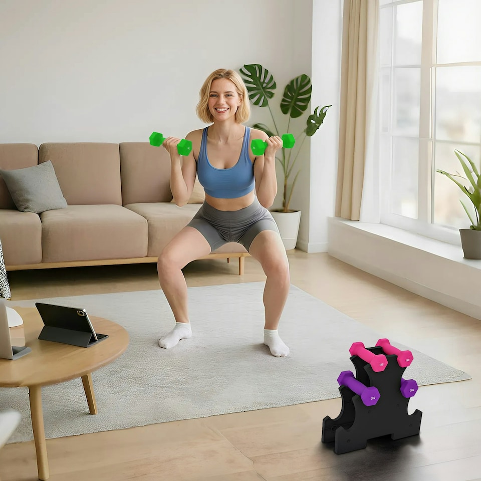 image 1 of SPORTNOW Hex Dumbbells Set with Dumbbells Rack, 2 x 1kg, 2 x 2kg, 2 x 3kg