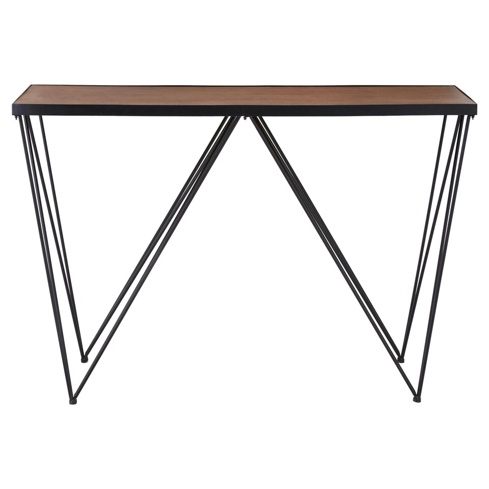 image 1 of Interiors by Premier Rectangular Console Table, Metal and Wood Console Table, Industrial Console Table, Wood Top Console Table Black