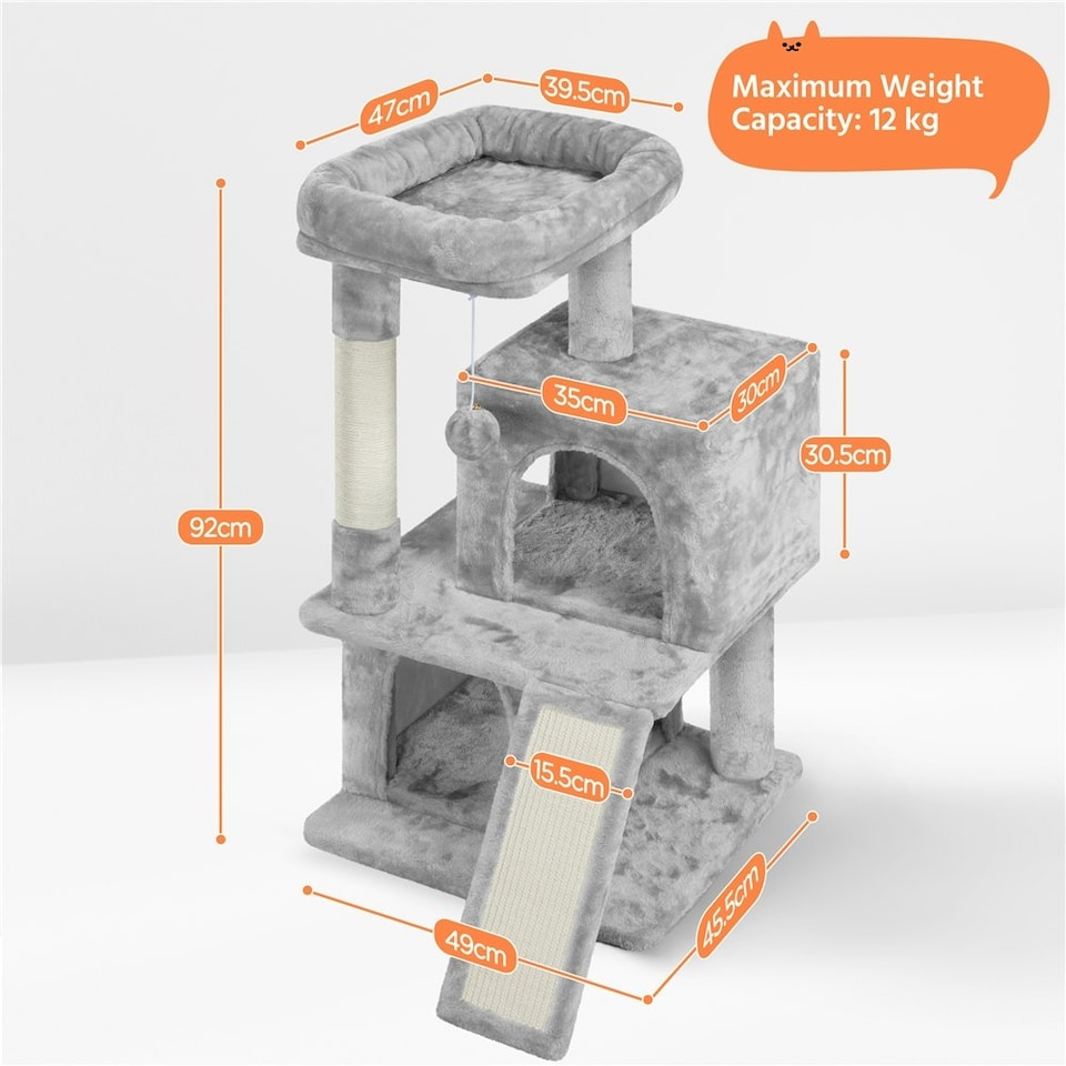 image 1 of Yaheetech 92 cm Cat Tower with Double Condos Light Grey