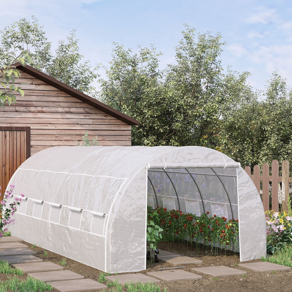 image 1 of Outsunny 6 x 3 x 2 m Polytunnel Greenhouse Pollytunnel Tent w Steel Frame White
