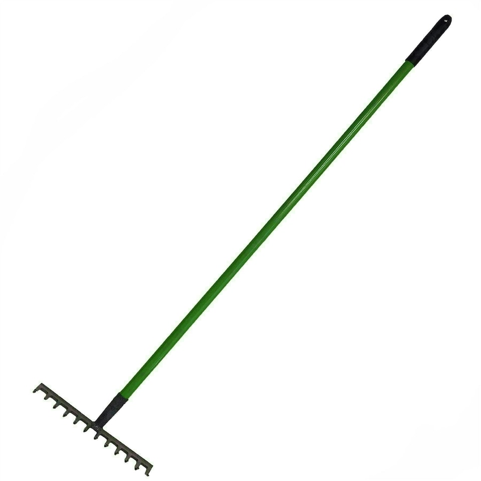 image 1 of 12 Teeth Soil Garden Rake Tubular Handle Carbon Steel 120cm Soil Leaf Raker