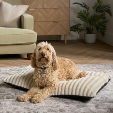 OHS Ribbed Fleece Rectangular Soft Warm Cosy Plump Plush Pet Dog Cat Cushion Bed, 80x60cm Cream | L