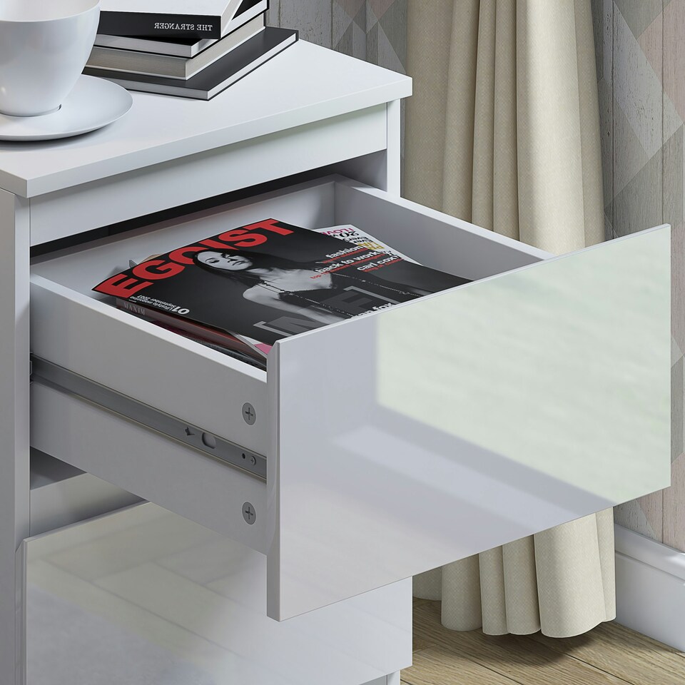 image 1 of FWStyle Stora 2 Drawer Bedside Cabinet - White Gloss Front
