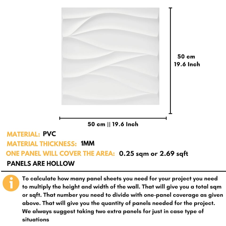 image 1 of NOVECRAFTO Wavy Wave 3D Wall Panels – 6 Sheets Covering 1.5m² | 16.15ft² Interior Cladding Set | Wavy Design Tiles – Each Panel 50x50cm