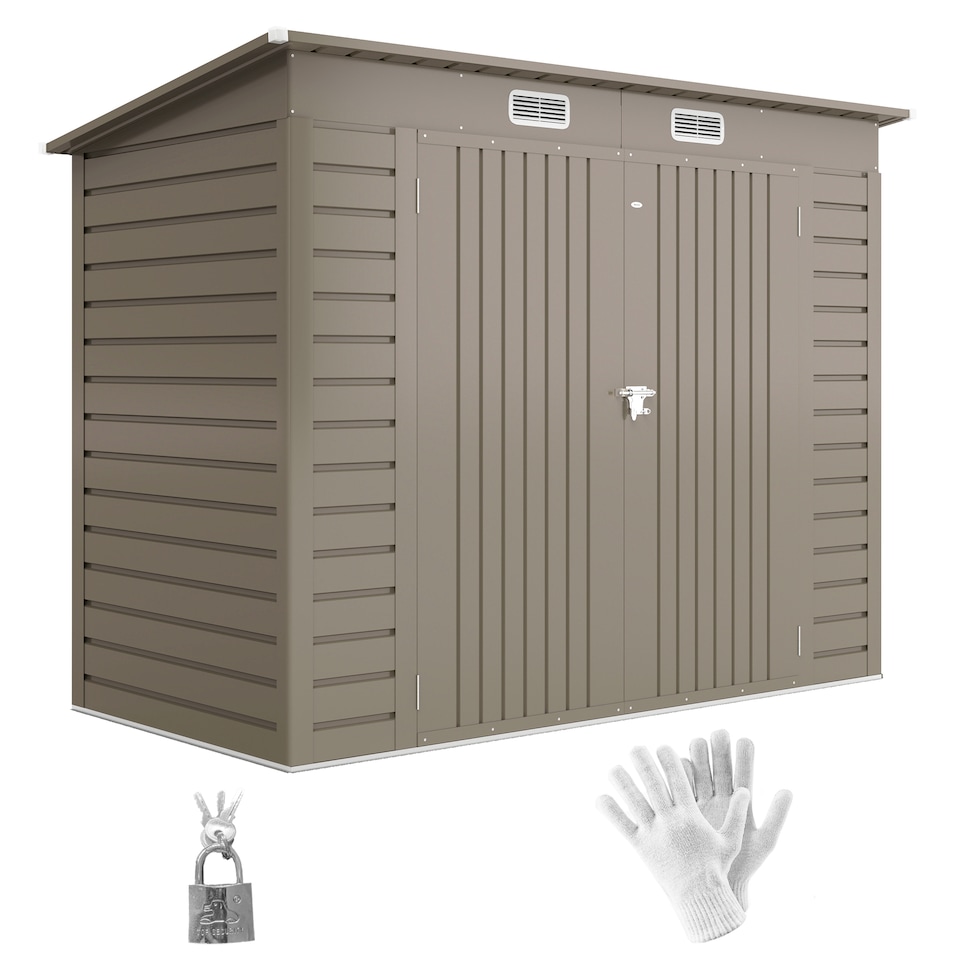 image 1 of Outsunny 8 x 4FT Garden Shed, Galvanised Metal Shed, Easy to Assemble, Outdoor Tool Storage Shed with Pent Roof, Lockable Door and 2 Vents, Light Grey | Grey | 1