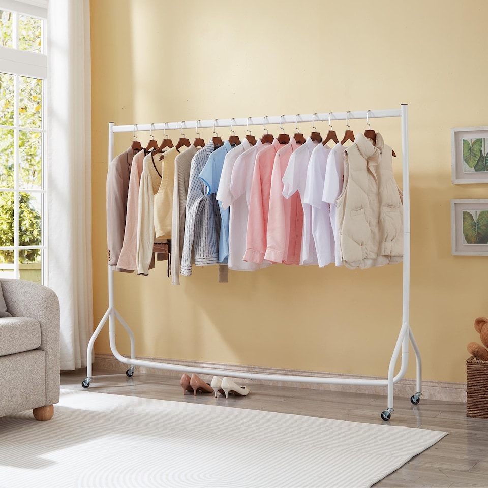 image 1 of 6ft White Heavy Duty Clothes Rail Metal Garment Rack for Hanging Clothing