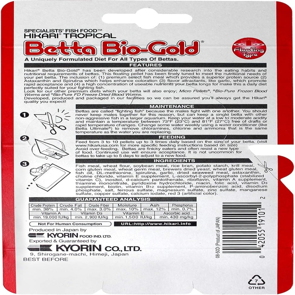 image 1 of Hikari Tropical Betta Bio-Gold Fish Food, 0.70 oz (20g)