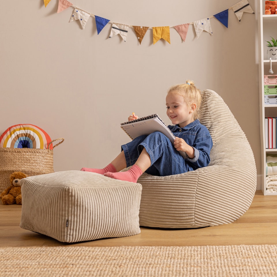 image 1 of Icon Kids High Back and Footstool, Jumbo Cord, Stone