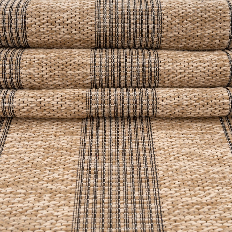 image 1 of KUKOON Leni Washable Striped Jute-Style Runner – Modern Beige Hallway Carpet 80cm x 300cm