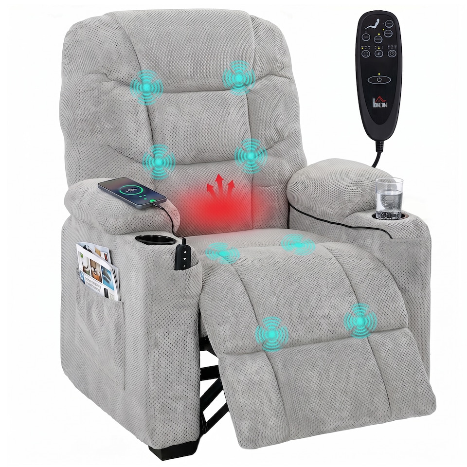 image 1 of HOMCOM Electric Massage Recliner Armchair with Heat, Reclining Chair, Grey | Grey