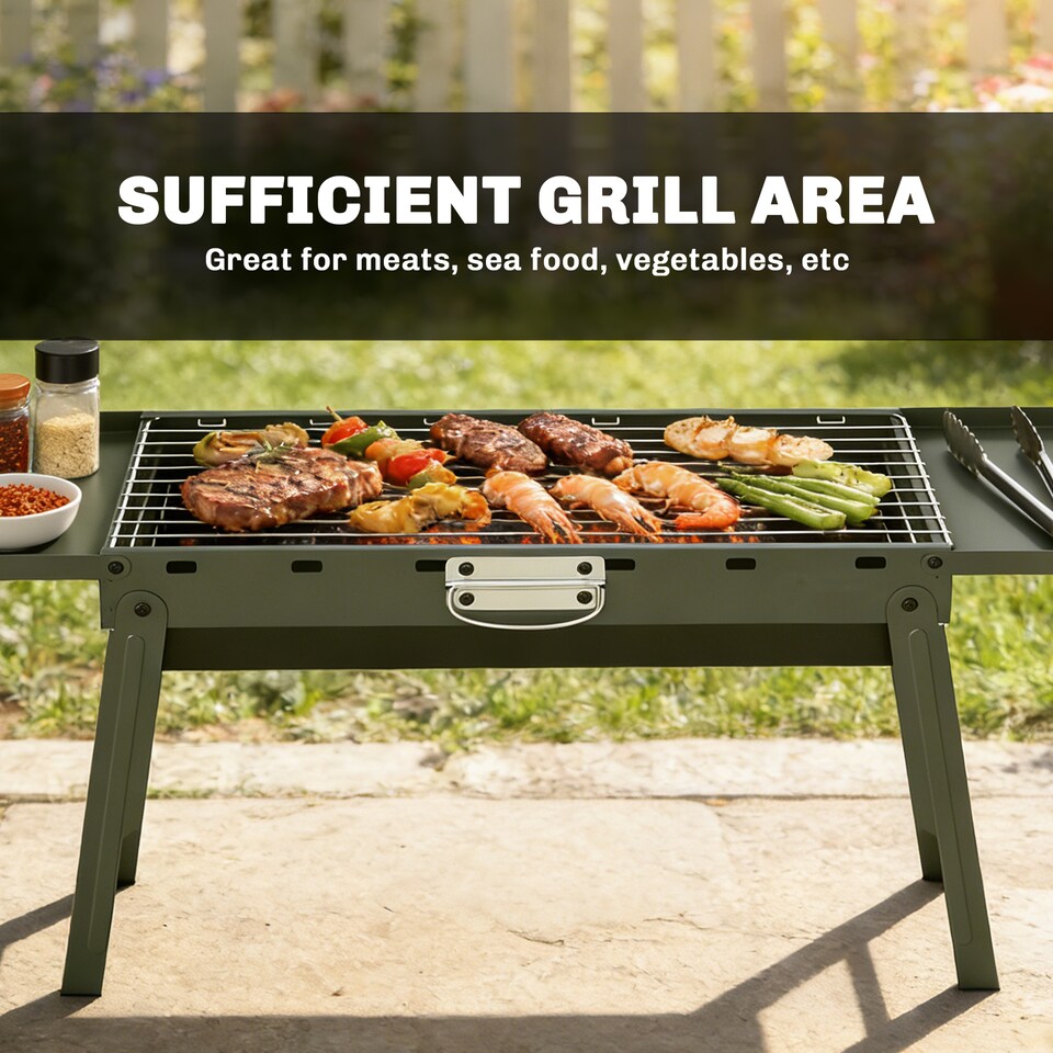 image 1 of Outsunny BBQ Grill, Charcoal Barbecue with 2 Side Shelves and Handle