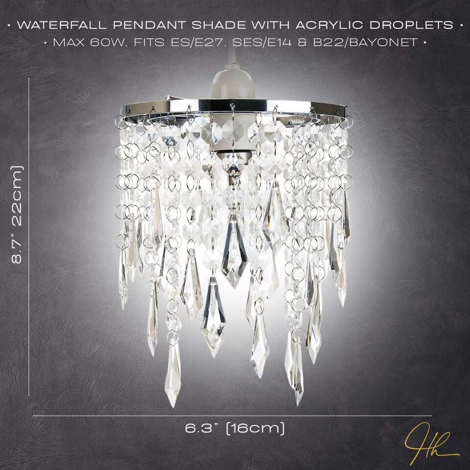 image 1 of Modern Waterfall Design Pendant Shade with Clear Acrylic Droplets and Beads | Clear