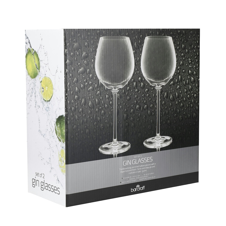 image 1 of BarCraft Handmade Ribbed Gin Glasses Gift Box Set of 2