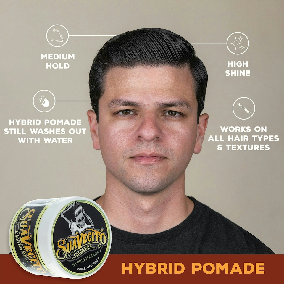 image 1 of Suavecito Hybrid Hair Pomade: Medium Hold, High Shine, 4oz