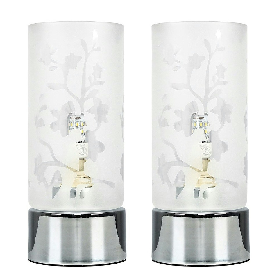 image 1 of ValueLights Pair Of Floral Design Glass Polished Chrome Touch Table Lamps | Chrome
