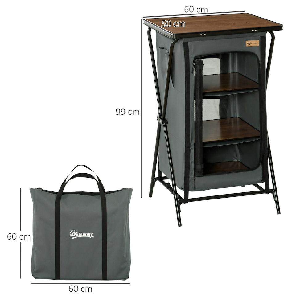 image 1 of Outsunny Camping Cupboard Aluminium Foldable Kitchen Station w/ Carrying Bag
