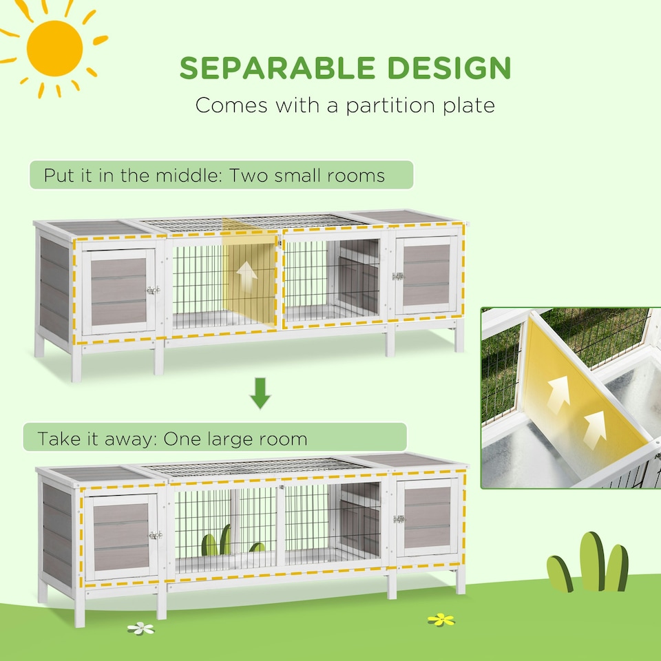 image 1 of PawHut Rabbit Hutch, Guinea Pig Cage w/ Slide Out Tray & Bunny Run, Grey