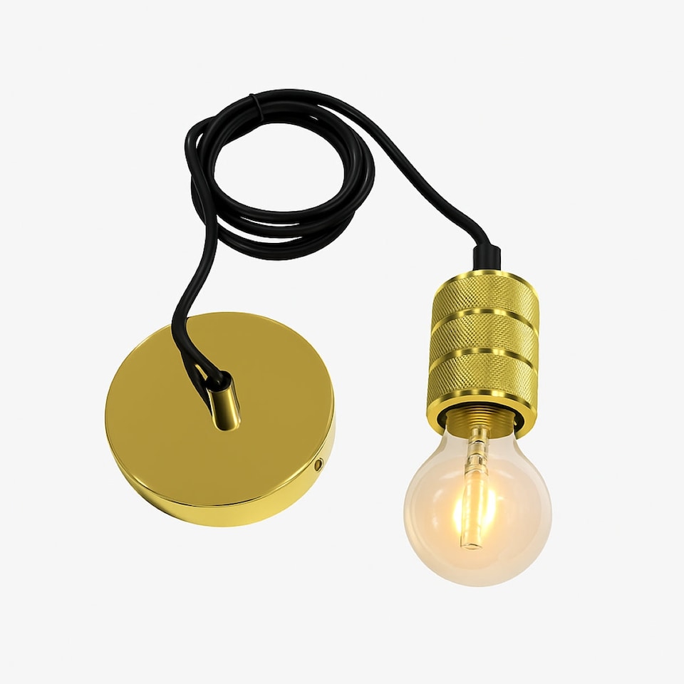 image 1 of CGC Sydney II Gold Knurled Two-Band 1.5m Adjustable E27 Ceiling Pendant with Matching Ceiling Rose | Gold | Gold | Ceiling rose diameter: 10 cm, depth: 2 cm, Pendant: diameter 4.5 cm, height 7.5 cm, Total height 1.5m adjustable