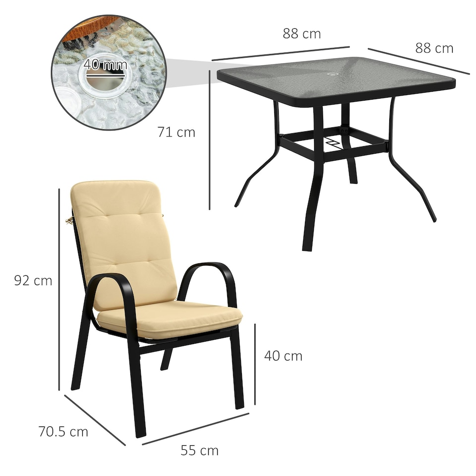 image 1 of Outsunny Garden Dining Set, Glass Table w/ Umbrella Hole Grey