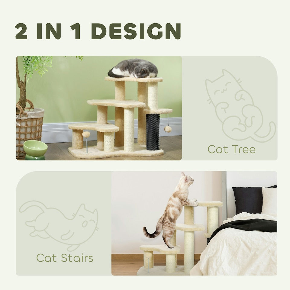 image 1 of PawHut Dog Cat Stairs Pet Steps for Bed Sofa with Scratching Post Beige