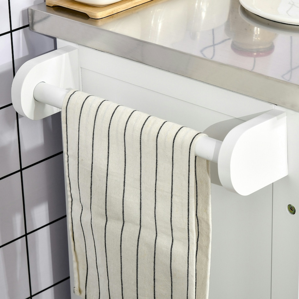 image 1 of HOMCOM Rolling Kitchen Cart Storage Trolley with Drawer Towel Rail Steel White