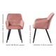 image 7 of Set of 6 Camden Modern Velvet Dining Chairs with Armrests, Quilted Design & Black Metal Legs Pink