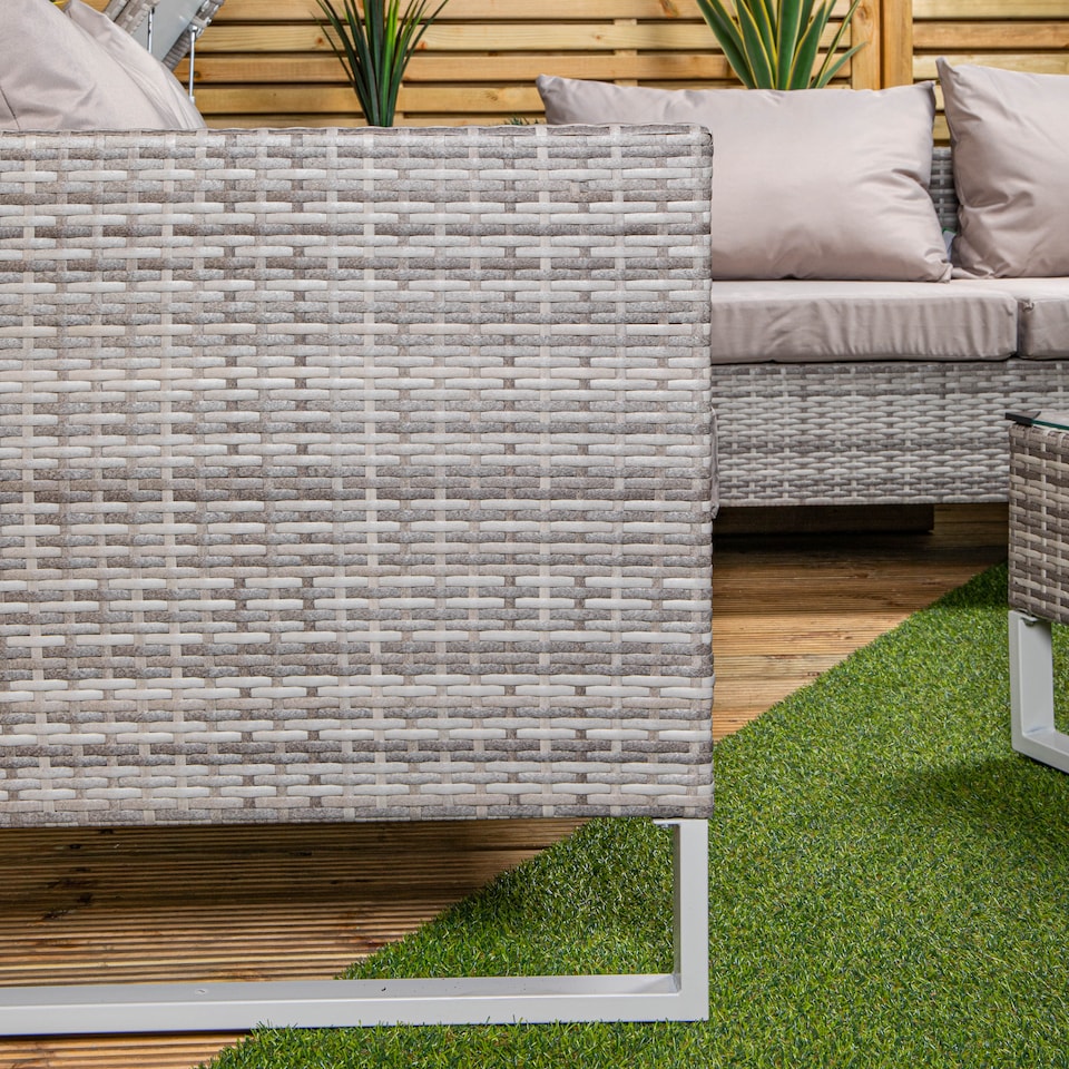 image 1 of Samuel Alexander 4 Seater Grey Rattan Chair Garden Sofa Set with Glass Table Top Corner Furniture