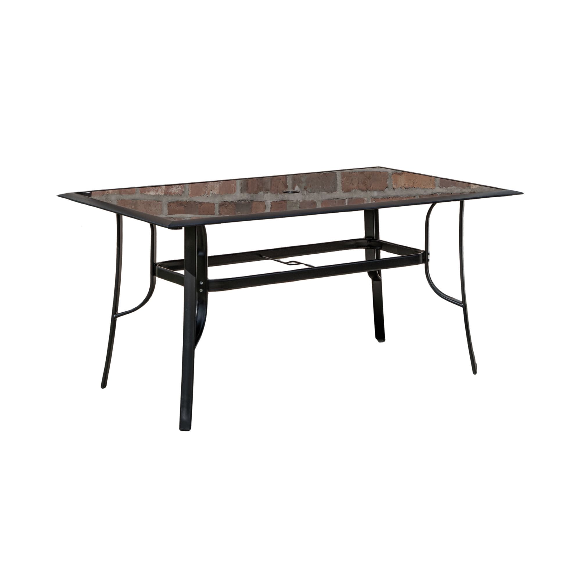 6 Person Rectangular Black Garden Patio Table with Glass Top & Parasol Hole