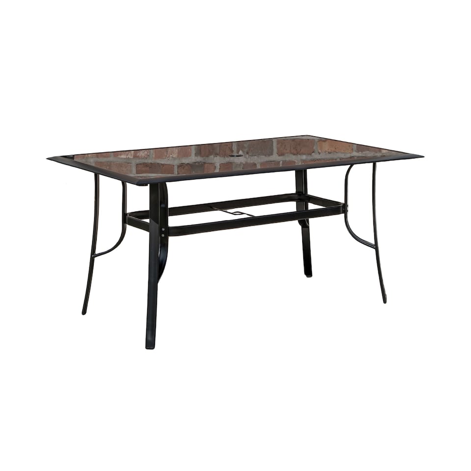 image 1 of 6 Person Rectangular Black Garden Patio Table with Glass Top & Parasol Hole