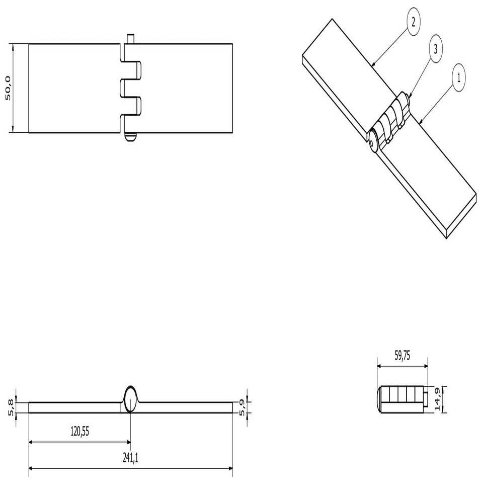 image 1 of Solid Drawn Steel Butt Hinge Extra Heavy Duty Industrial 50x240mm Silver