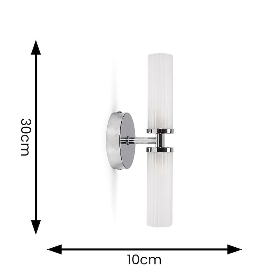 image 1 of ValueLights Canya Chrome 2 Way IP44 Frosted Glass Wall Light & Bulbs | Silver