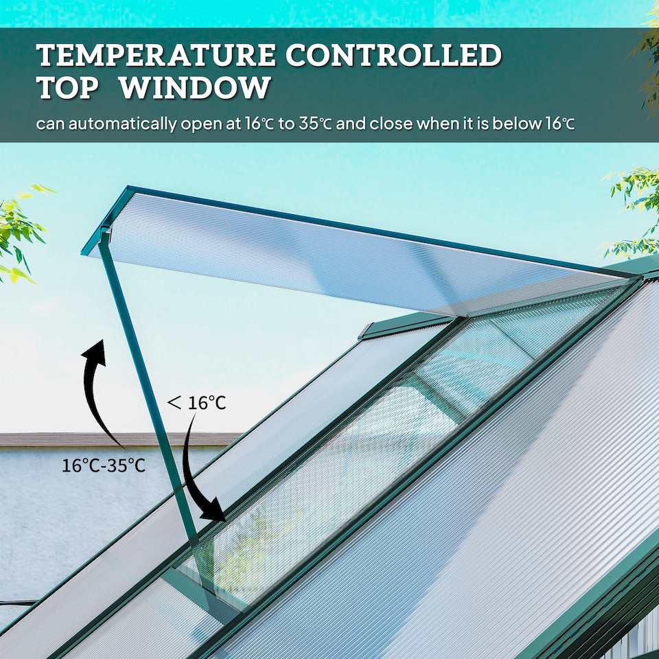 image 1 of Outsunny Walk-in Greenhouse Garden Polycarbonate Aluminium w Smart Window 6x6ft
