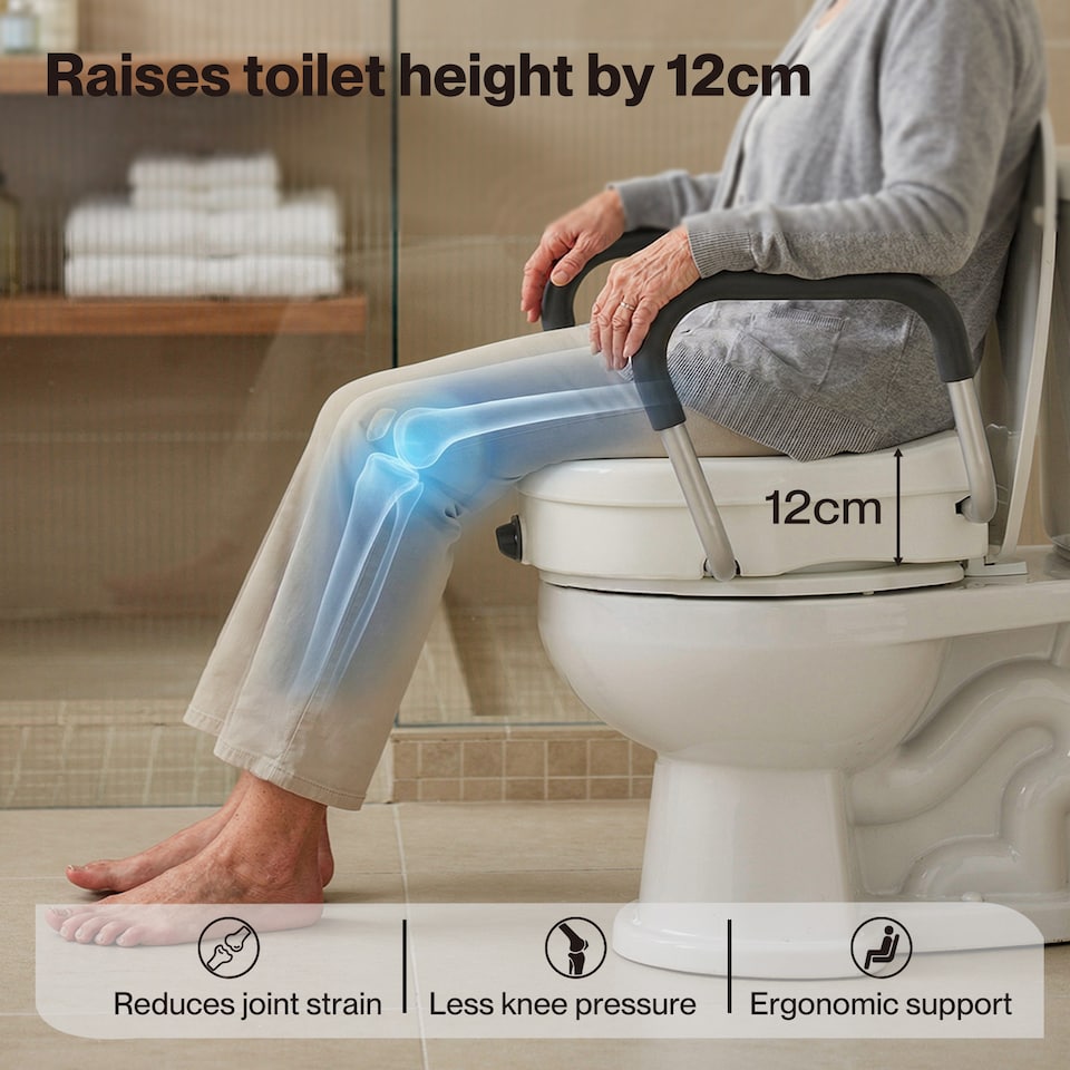 image 1 of Levede Raised Toilet Seat 12cm Riser with Adjustable Arms for Elderly Disabled