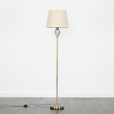 ValueLights Traditional Style Antique Brass Barley Twist Floor Lamp With Beige Light Shade