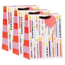 Multipack of 3 Large Gift Bags | Party Bags for Presents | Birthdays | For Her/Friend | Candles Design Orange