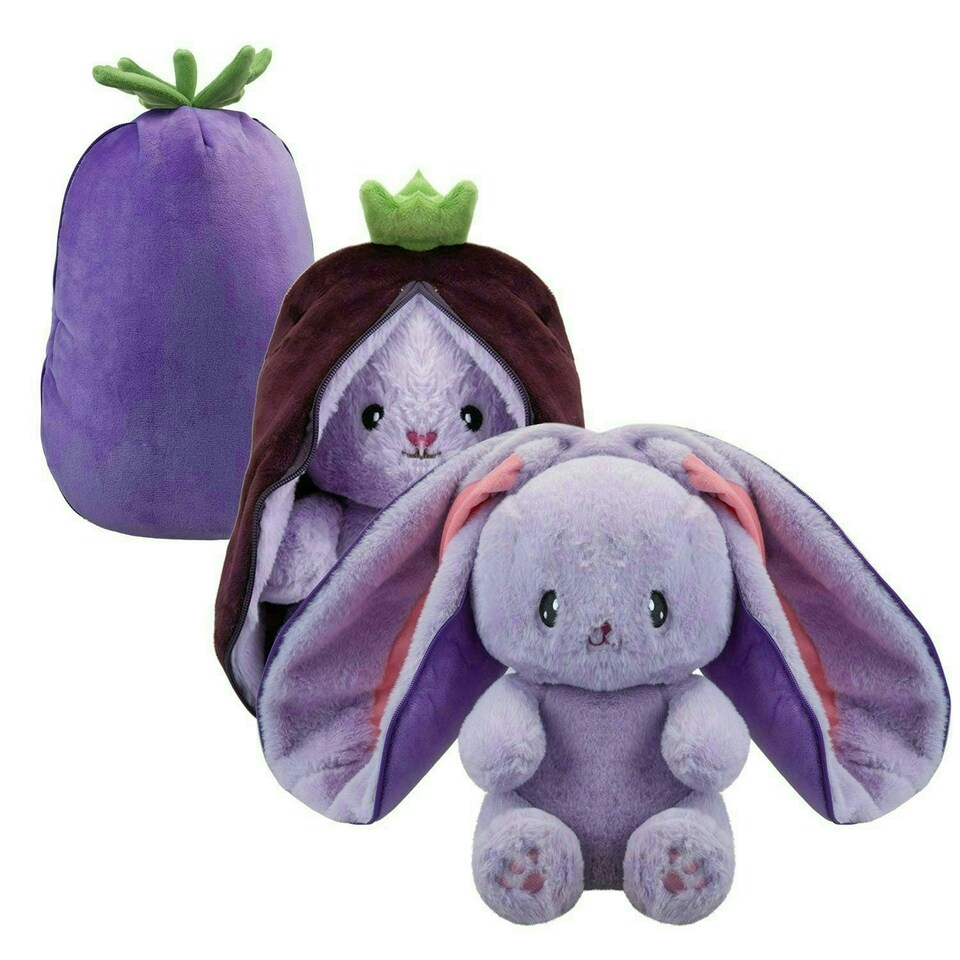 image 1 of Bunny Aubergine Soft Toy Folding Plush Cute Cuddly Fluffy Rabbit 35cm Aubergine
