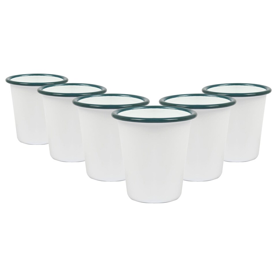image 1 of Argon Tableware White Enamel Tumblers - 300ml - Green - Pack of 6 | White | Green