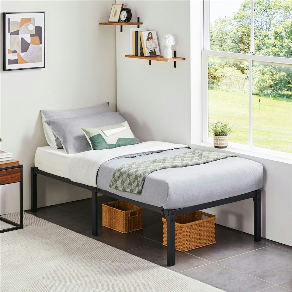 image 1 of Yaheetech 41.5 cm Metal Platform Bed Frame Black, 3ft Single