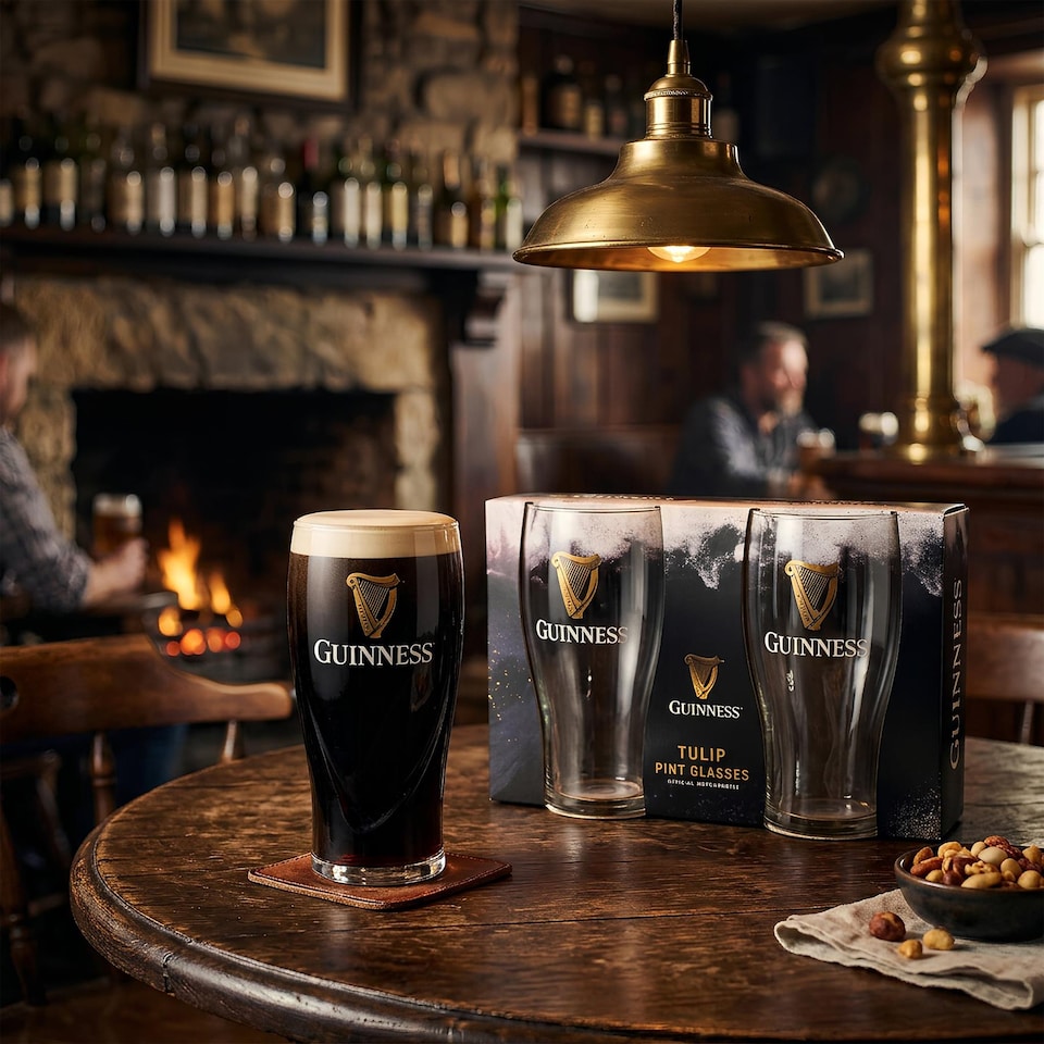 image 1 of Guinness Tulip Pint Glass Set - 2 Piece Large Reusable Glass Craft Beer Drinking Tulip Lager Ale Pub Kitchen Tumbler Cups Set