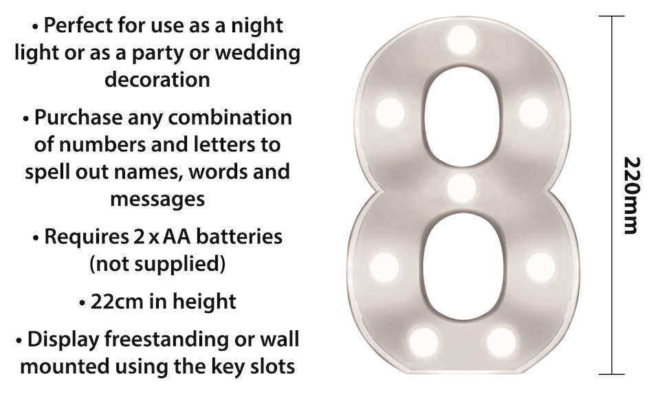 image 1 of St Helens Battery Operated 3D LED Number 8 Light
