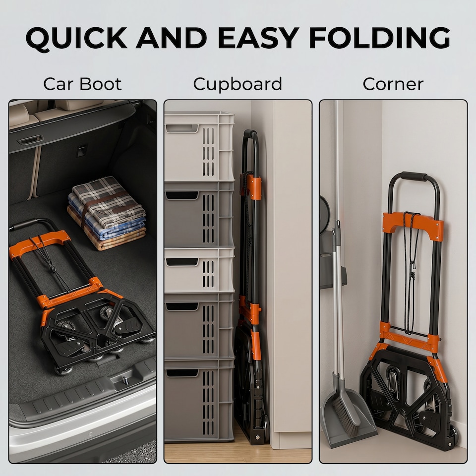 image 1 of HOMCOM Heavy Duty Foldable Trolley on Wheels, Black and Orange