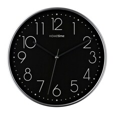 Hometime Round Black Wall Clock Silver Hands 12" Black