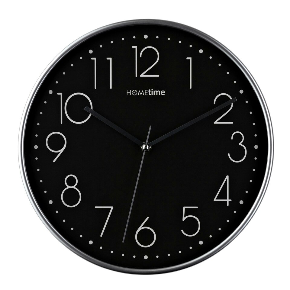 Hometime Round Black Wall Clock Silver Hands 12" Black