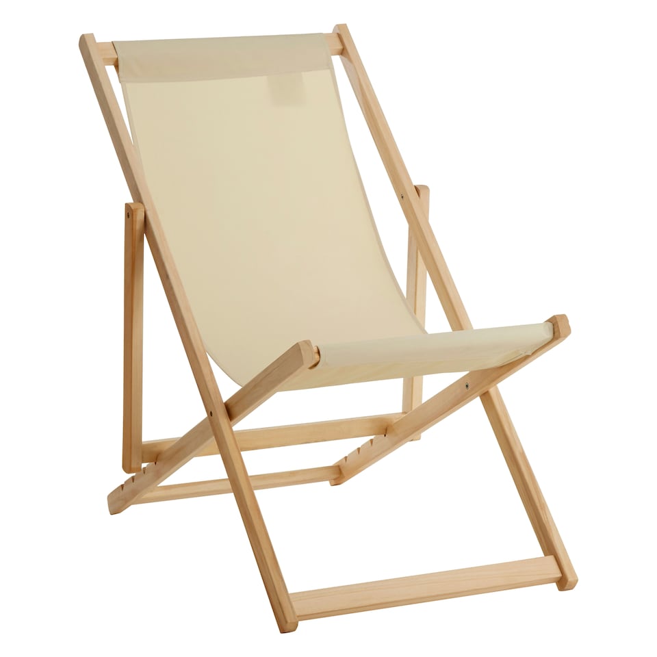 image 1 of Interiors by Premier Sling Design Cream Deck Chair, Stylish Design Lawn Chair, Ethically Sourced Deck Chair, Garden Chair
