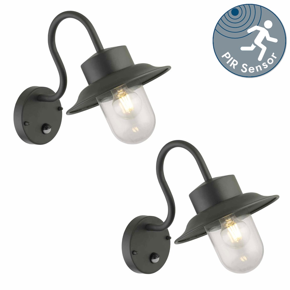 image 1 of Set of 2 Montford - Black Motion Sensor Outdoor Wall Lights | Black | Clear | 2