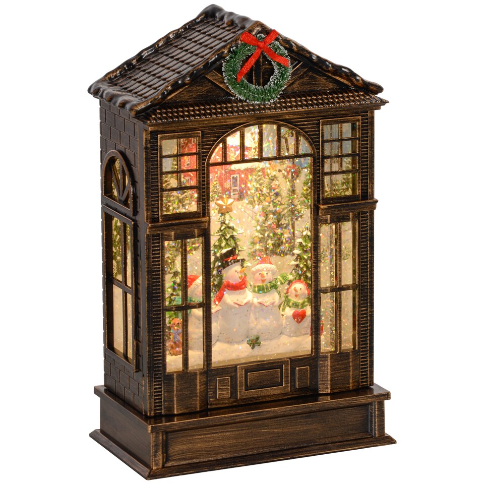 image 1 of HOMCOM Christmas Snow Globe Lantern with Lights for Holiday, Bronze Tone
