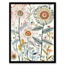 Aster Flower Wildflowers Spring Folk Art Black Framed Wall Art Print A4