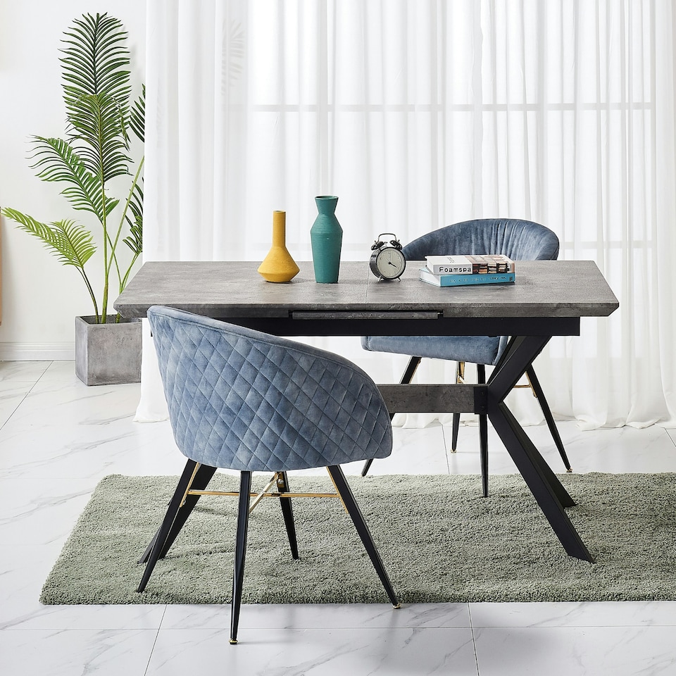 image 1 of Set of 2 Vittorio Velvet Dining Chairs with Black Metal Legs, Quilted Design Modern Accent Chair | Grey