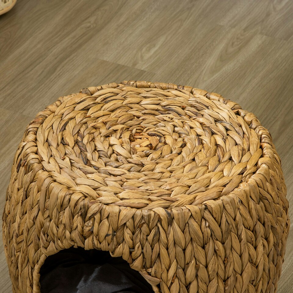 image 1 of PawHut Rattan Cat House Stool for Rest w/ Soft Cushion 44 x 43 x 41cm